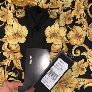 Versace Shirts - Versace Gold Hibiscus Print Long Sleeve Shirt Versace Shirts - Versace Gold Hibiscus Print Long Sleeve Shirt